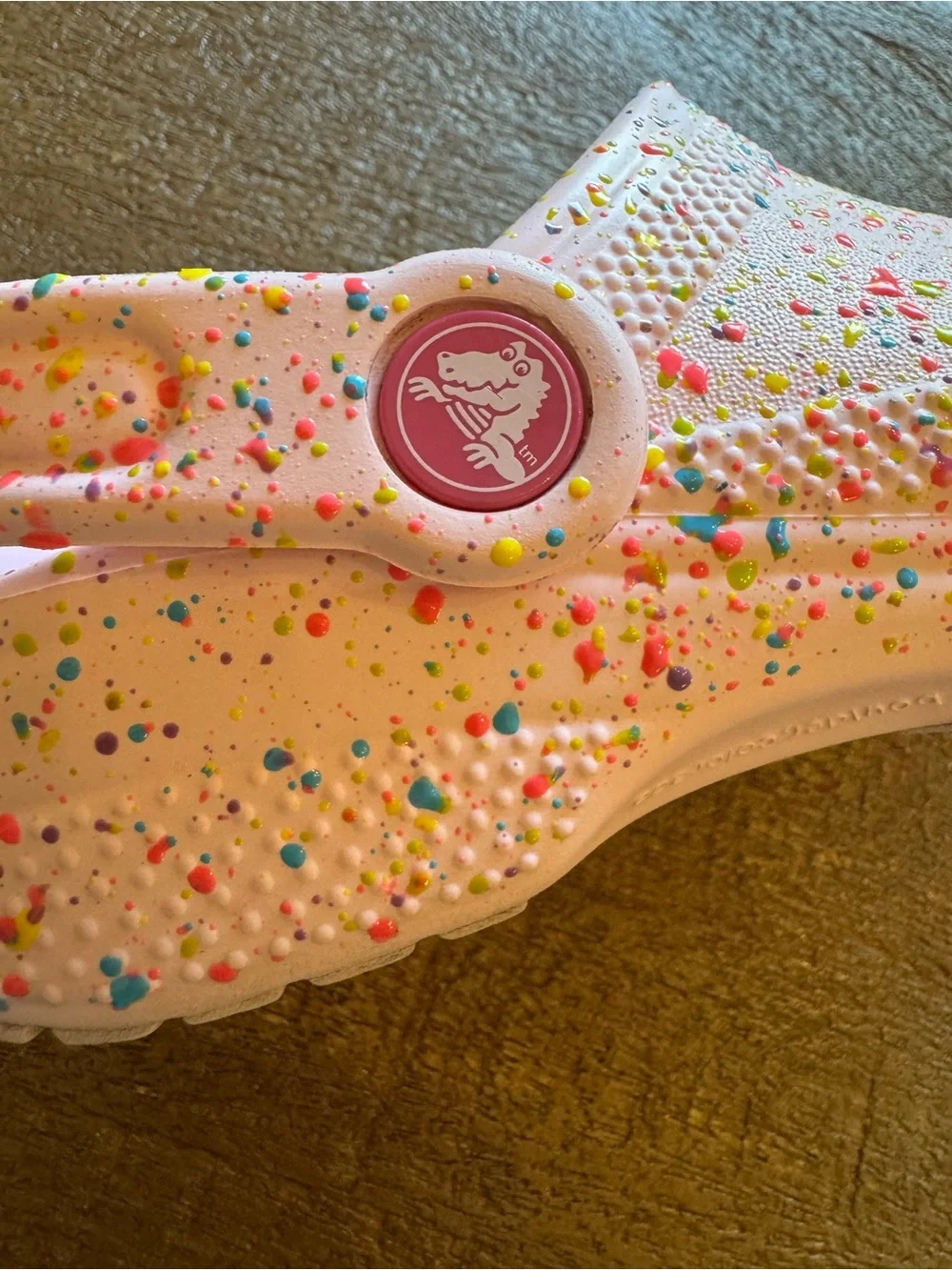Crocs Splatter Paint Pink Clogs – Kids Size 1 – Gently Used